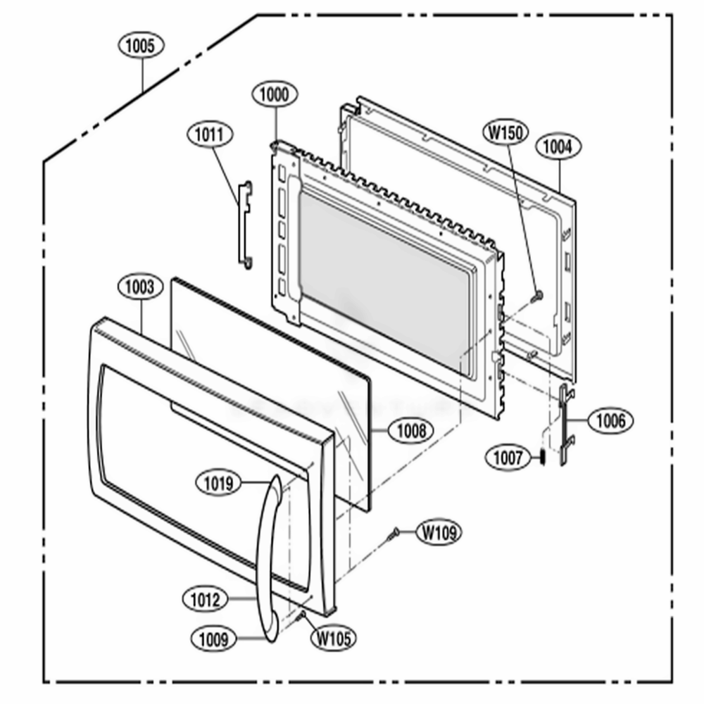 Door Parts Diagram and Parts List for MMV6178AAS AS1EMTG LG Wall Oven