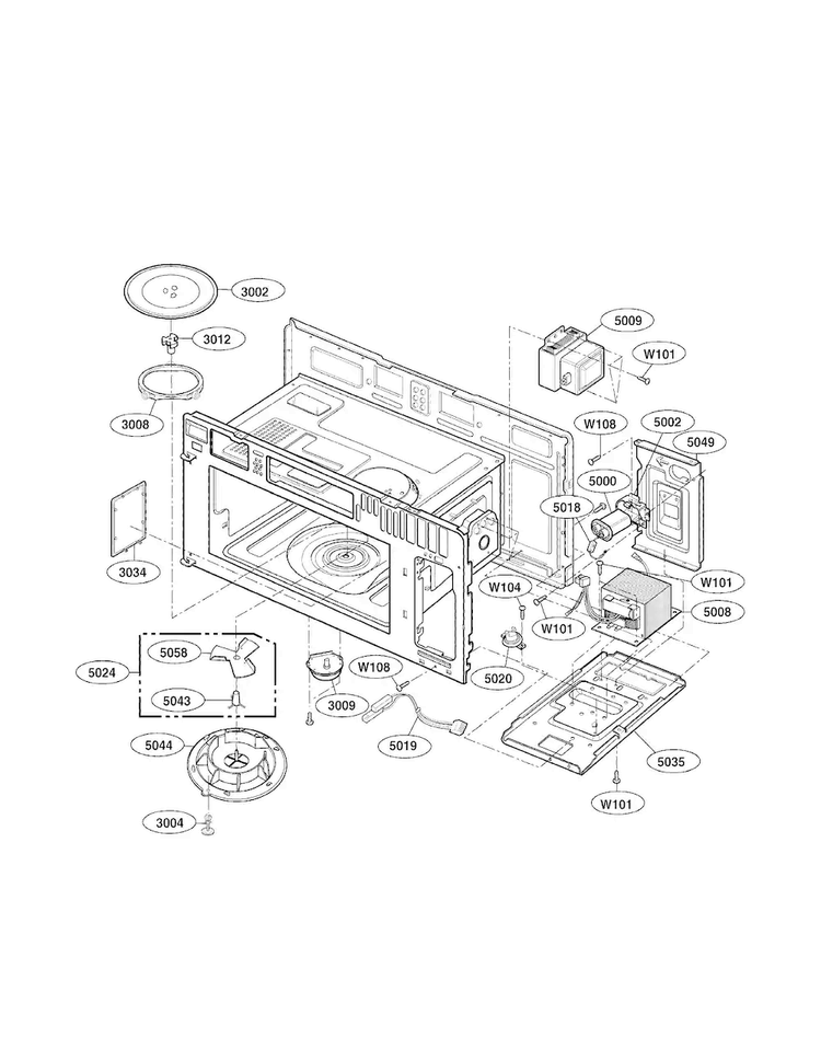 Interior Parts Diagram and Parts List for LMV1925SBQ01  LG Microwave