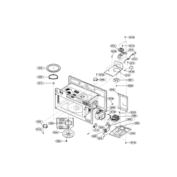 Interior 1 Diagram and Parts List for LMH2016SB 00 LG Microwave Oven Combo