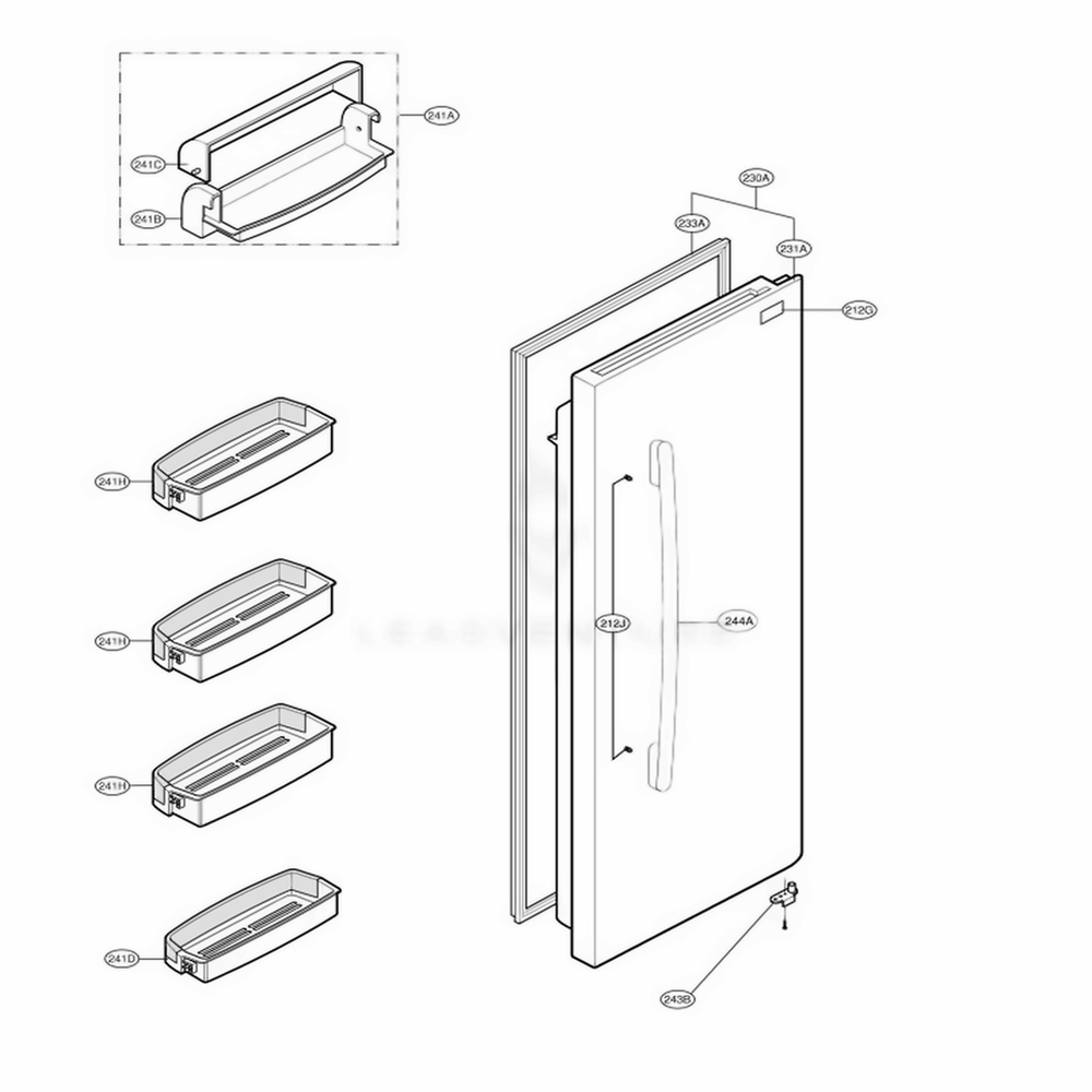 Refrigerator Door Diagram and Parts List for 58819 AWBCSER LG Refrigerator