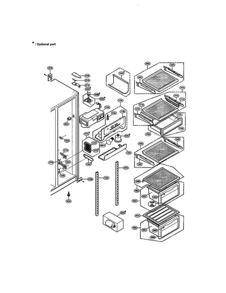 Refrigerator Compartment Diagram and Parts List for LRSPC2051BM  LG Refrigerator