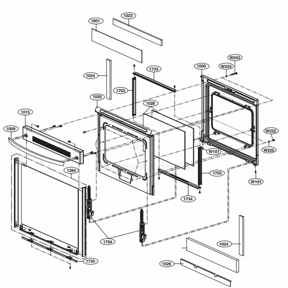 Door Parts Diagram and Parts List for LRE3083SW FWHLLGA LG Range