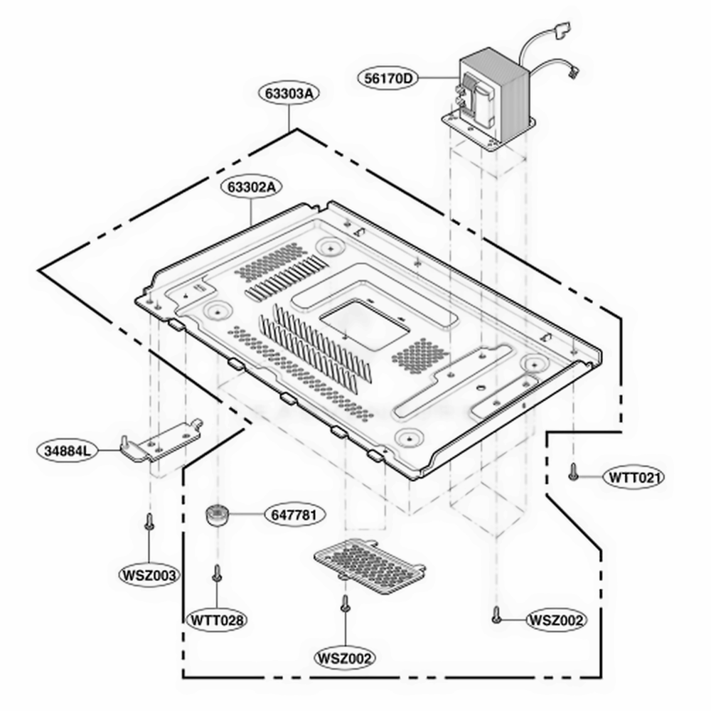 Base Plate Parts Diagram and Parts List for MS60BM MWEGSC LG Range