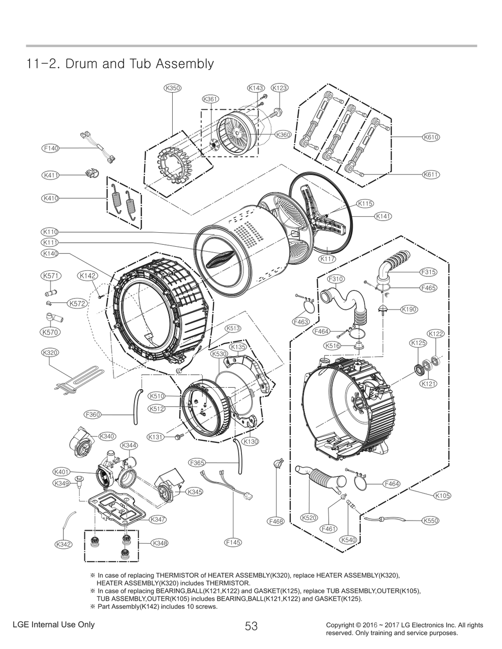 Drum And Tub Assembly Diagram and Parts List for FH387CDYK3 ABWEEUS LG Washer