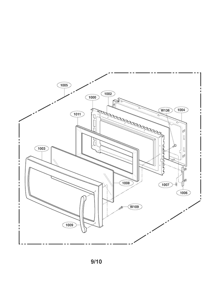 Door Parts Diagram and Parts List for LMV1915NVB  LG Microwave
