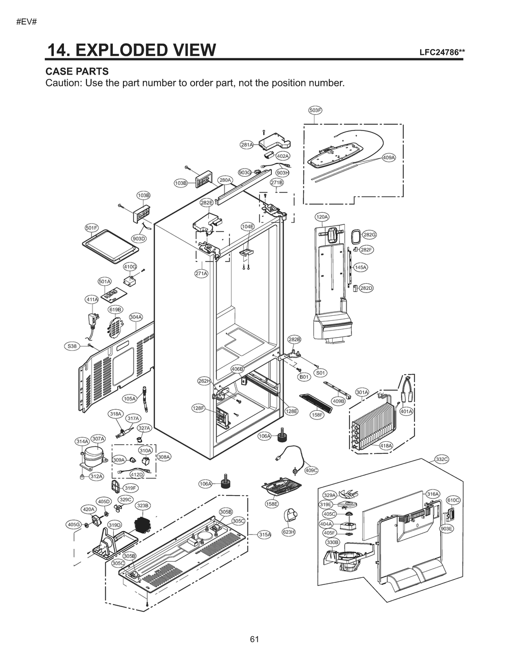 Case Parts Diagram and Parts List for GM-B243RKNM ASBCNA0 LG Refrigerator