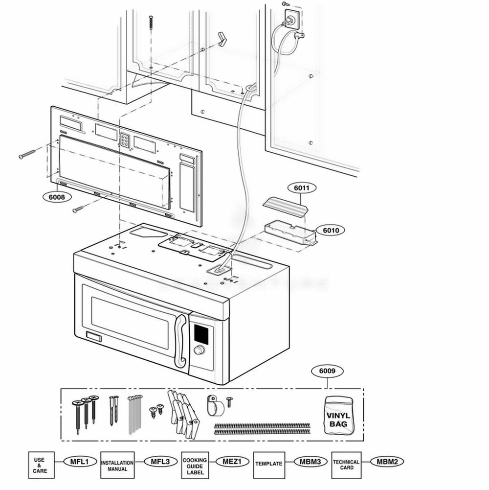 Installation Parts Diagram and Parts List for 80832 AWHESEA LG Range