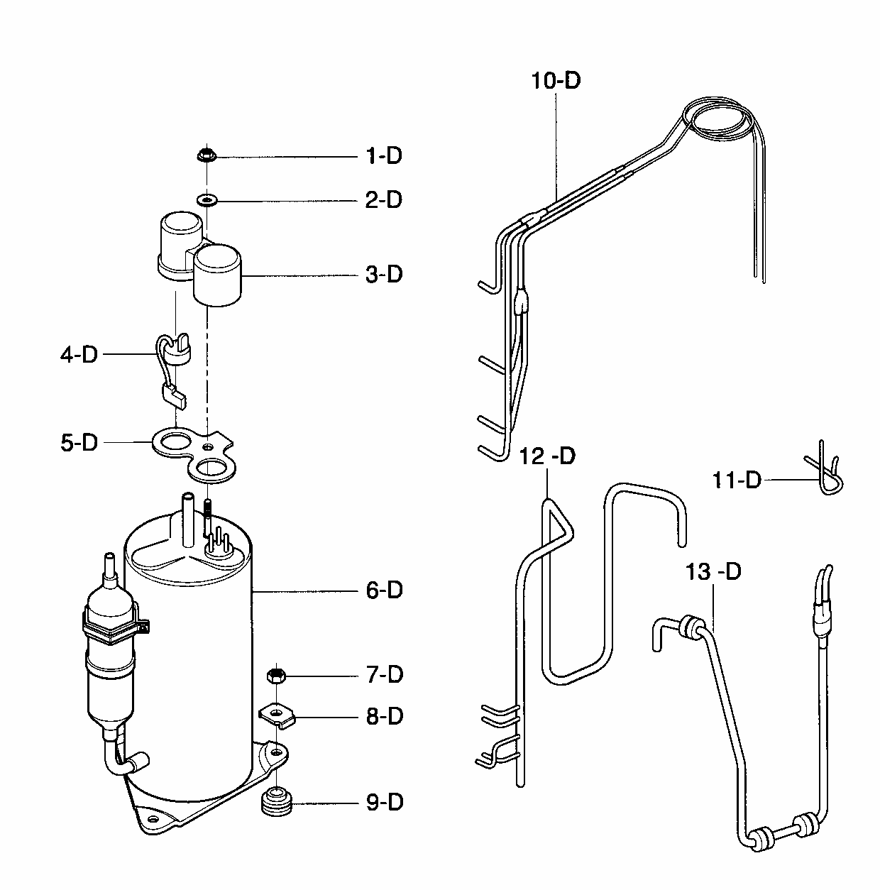 Compressor Parts Diagram and Parts List for 58075144700  Kenmore Air Conditioner