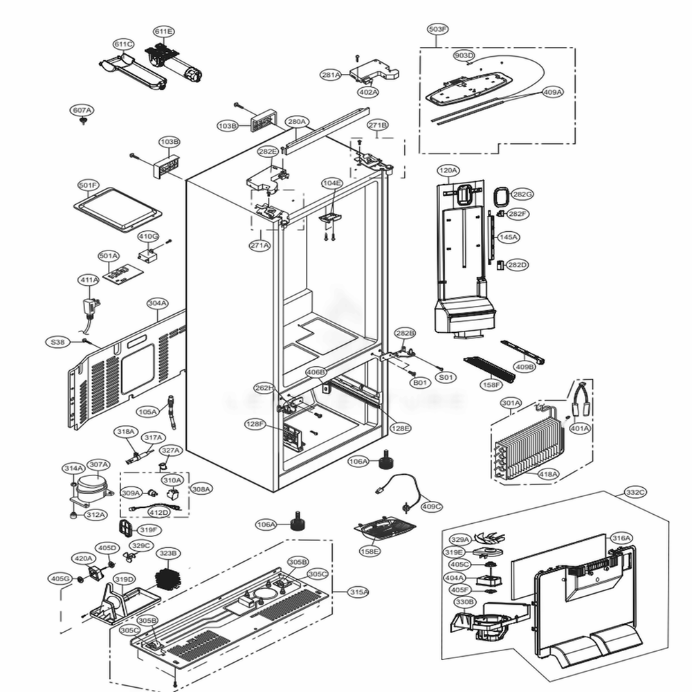 Case Parts Diagram and Parts List for 71322 ASWCSE1 LG Refrigerator