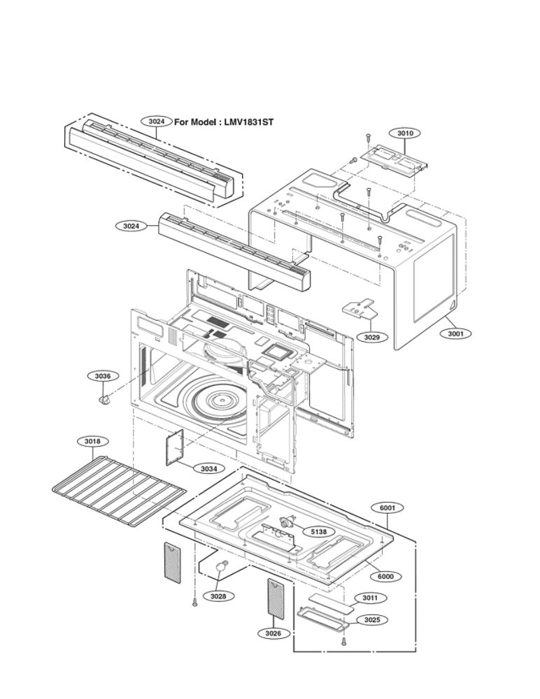 Cavity Parts Diagram and Parts List for LMV1831ST 00 LG Microwave