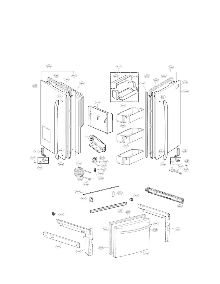 Door Parts Diagram and Parts List for LFX28977SB 01 LG Refrigerator