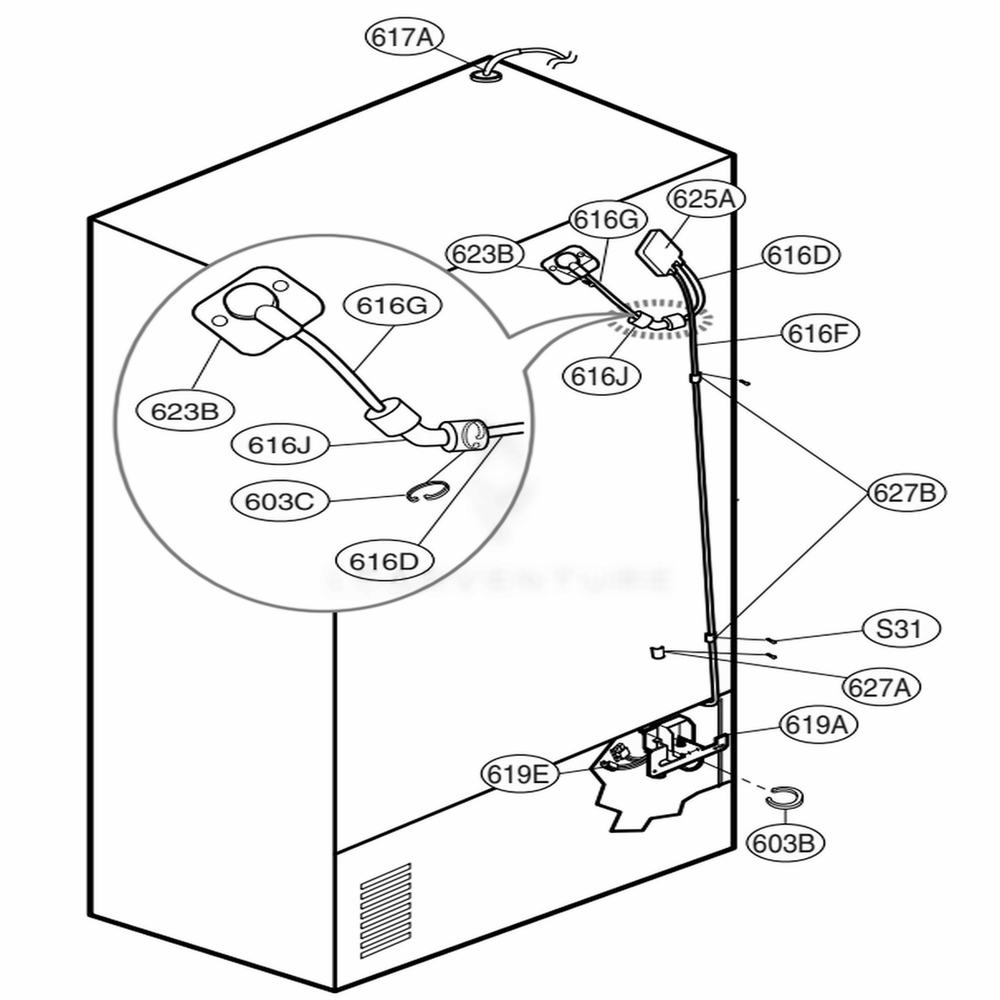 Valve And Water Tube Parts Diagram and Parts List for 72023 ASTCSE0 LG Refrigerator