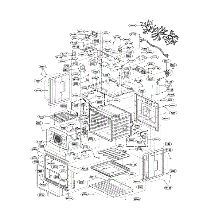 Upper Cavity Diagram and Parts List for LWD3081ST 00 LG Wall Oven