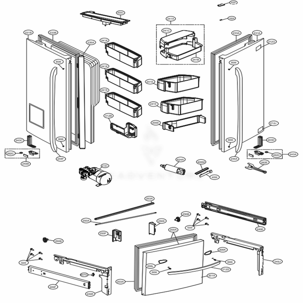 Door Parts Diagram and Parts List for LFXC24726D ASBCNA2 LG Refrigerator
