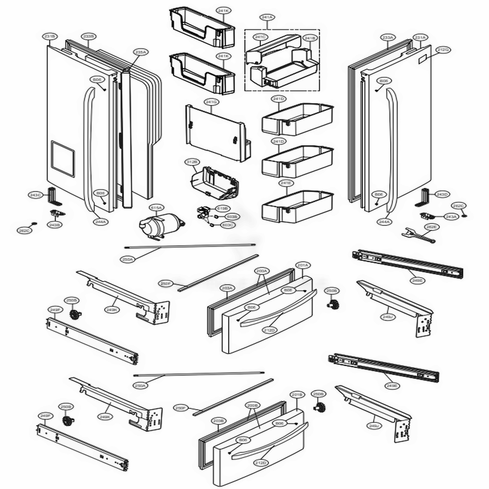 Door Parts Diagram and Parts List for LMX28988SW ASWCNA0 LG Refrigerator
