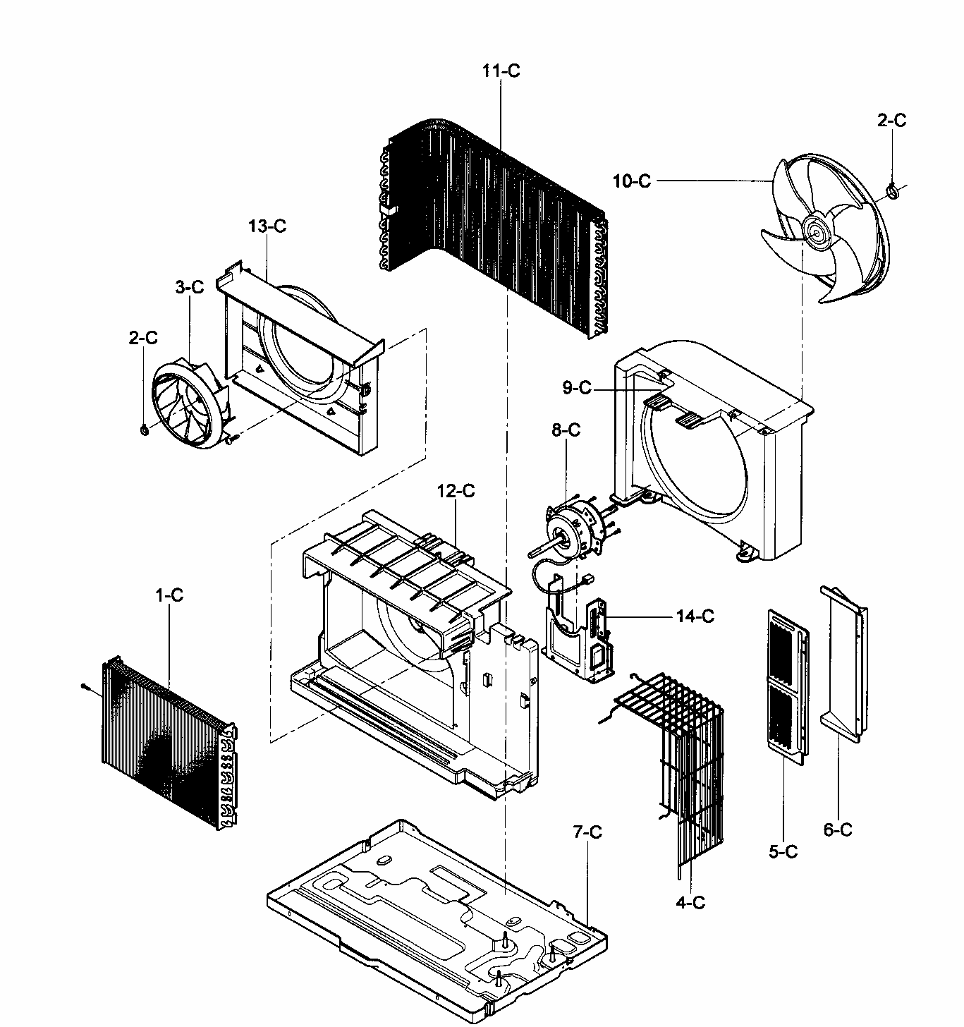 Air Handling/cycle Parts Diagram and Parts List for 58075135700  Kenmore Air Conditioner