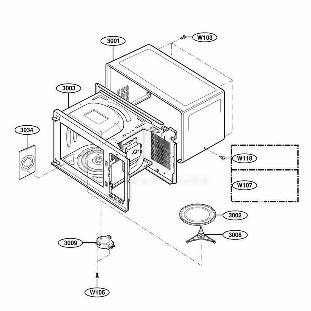 Oven Cavity Parts Diagram and Parts List for 66293 CSSESEA LG Range
