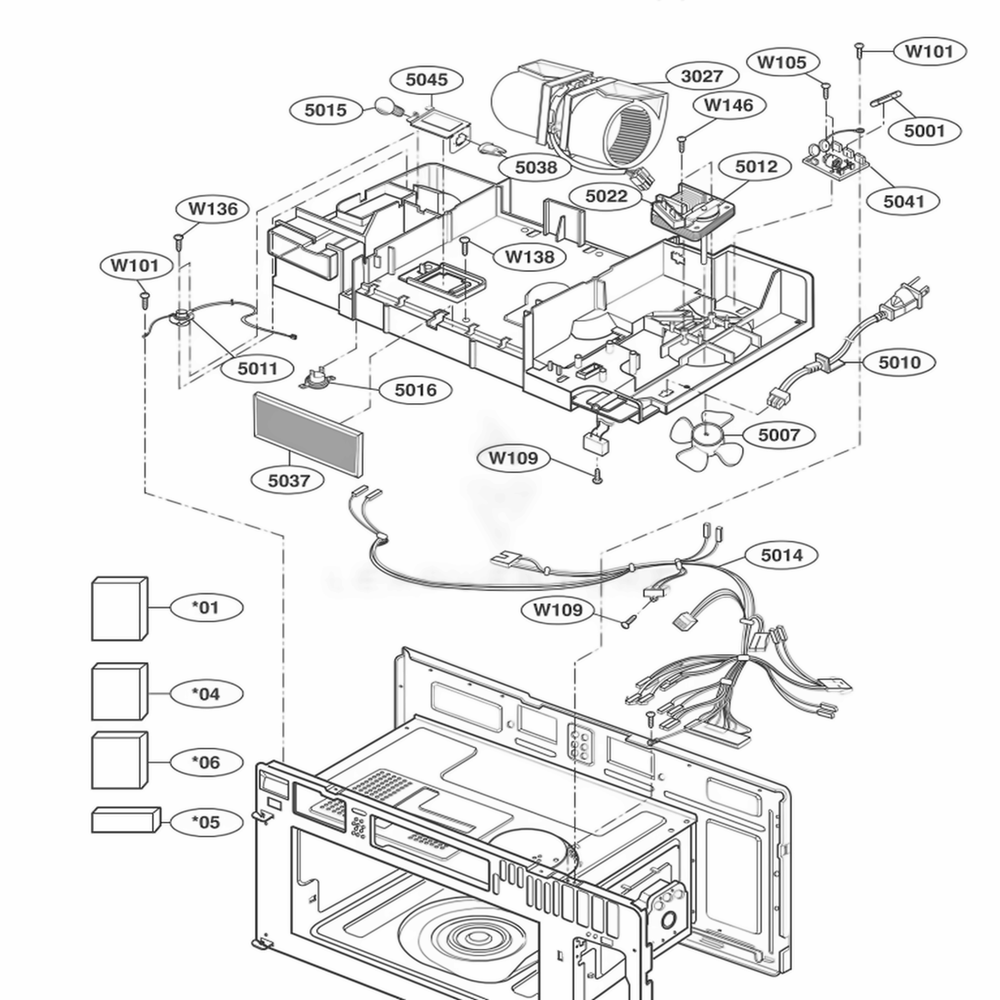 Interior Parts 2 Diagram and Parts List for JMV8196ACB ABKEJEC LG Range