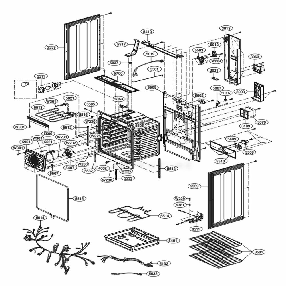 Cavity Parts Diagram and Parts List for LRE3194ST FS1LLGA LG Range