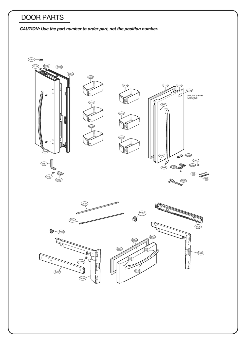 Door Parts Diagram and Parts List for GR-B288NQUM AWBCSE2 LG Refrigerator