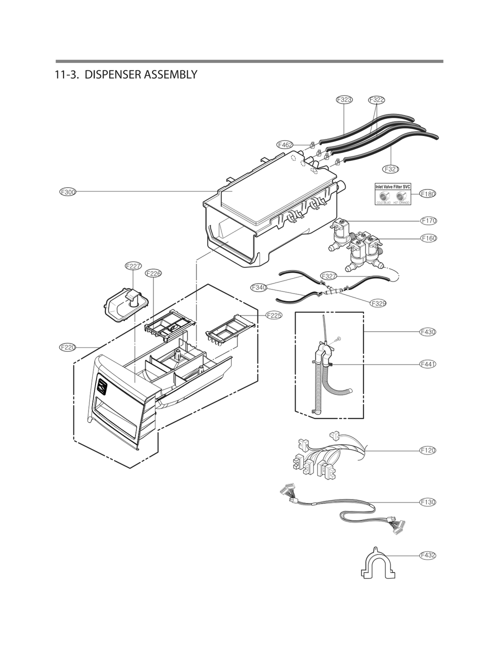 Dispenser Assembly Diagram and Parts List for FH3C4FNY ABWESEU LG Washer