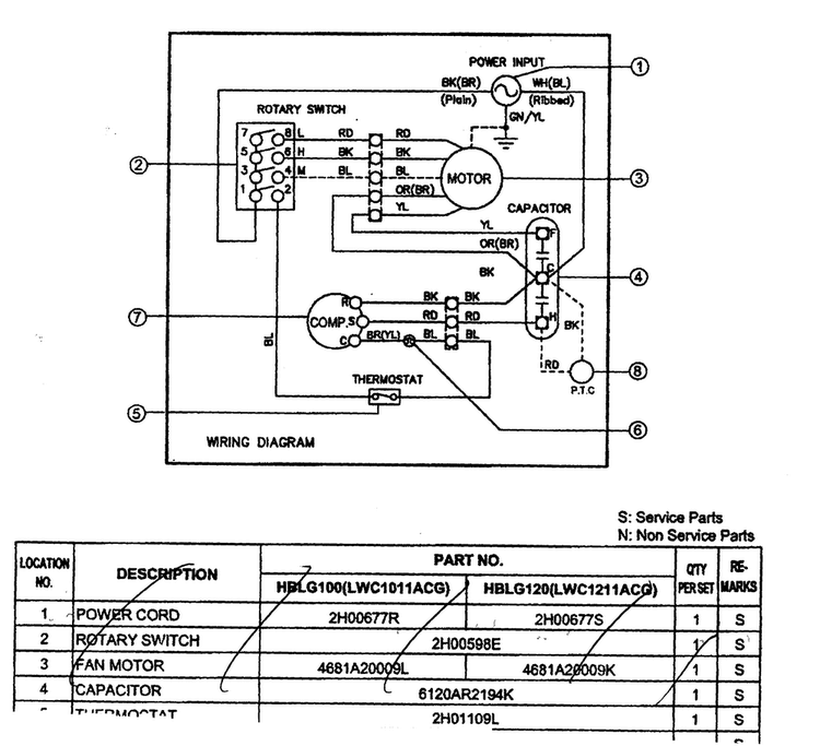 Wiring Diagram Diagram and Parts List for R1200  LG Air Conditioner