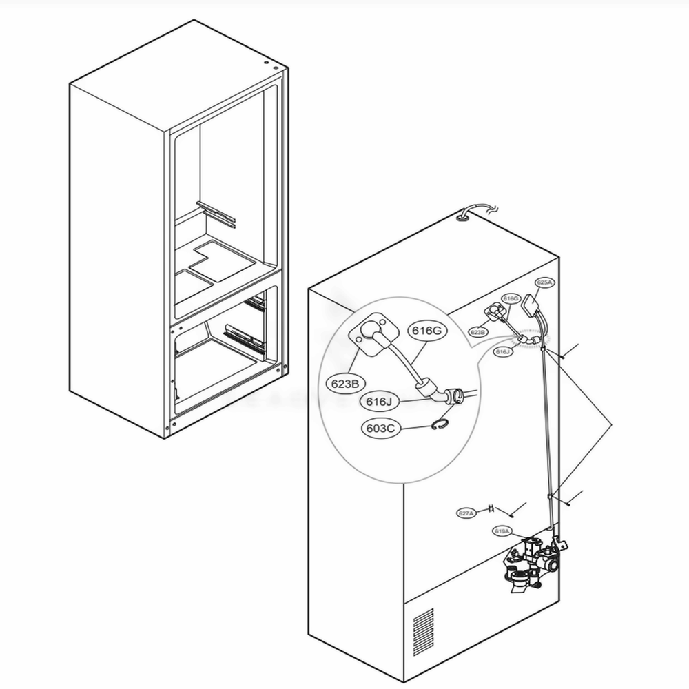 Valve And Water Tube Parts Diagram and Parts List for LSFD2491ST ASTCNA1 LG Refrigerator