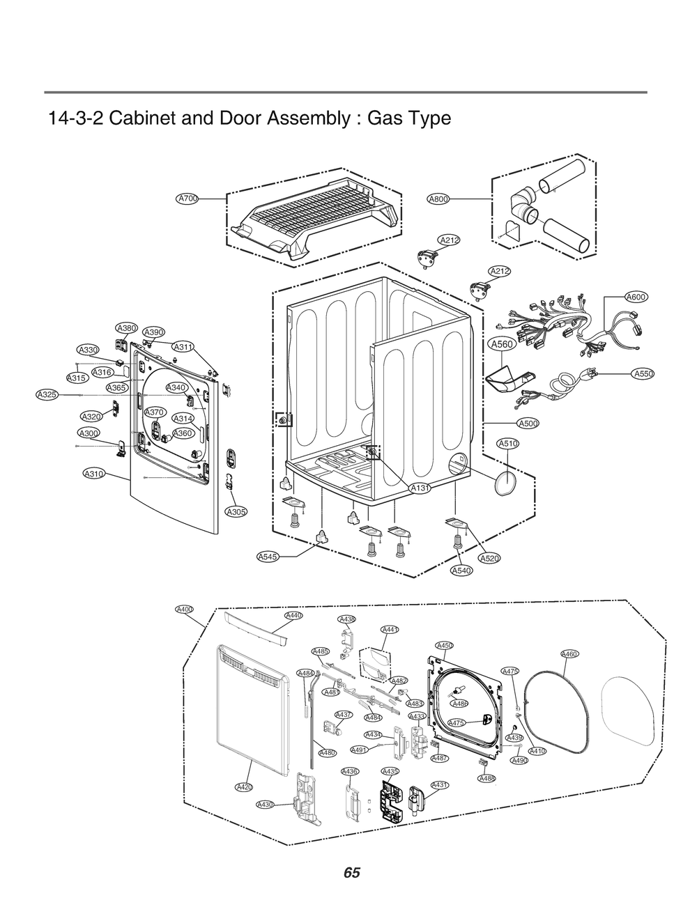 Cabinet And Door Assembly Diagram and Parts List for RN1380AS8N ABWEEUS LG Dryer