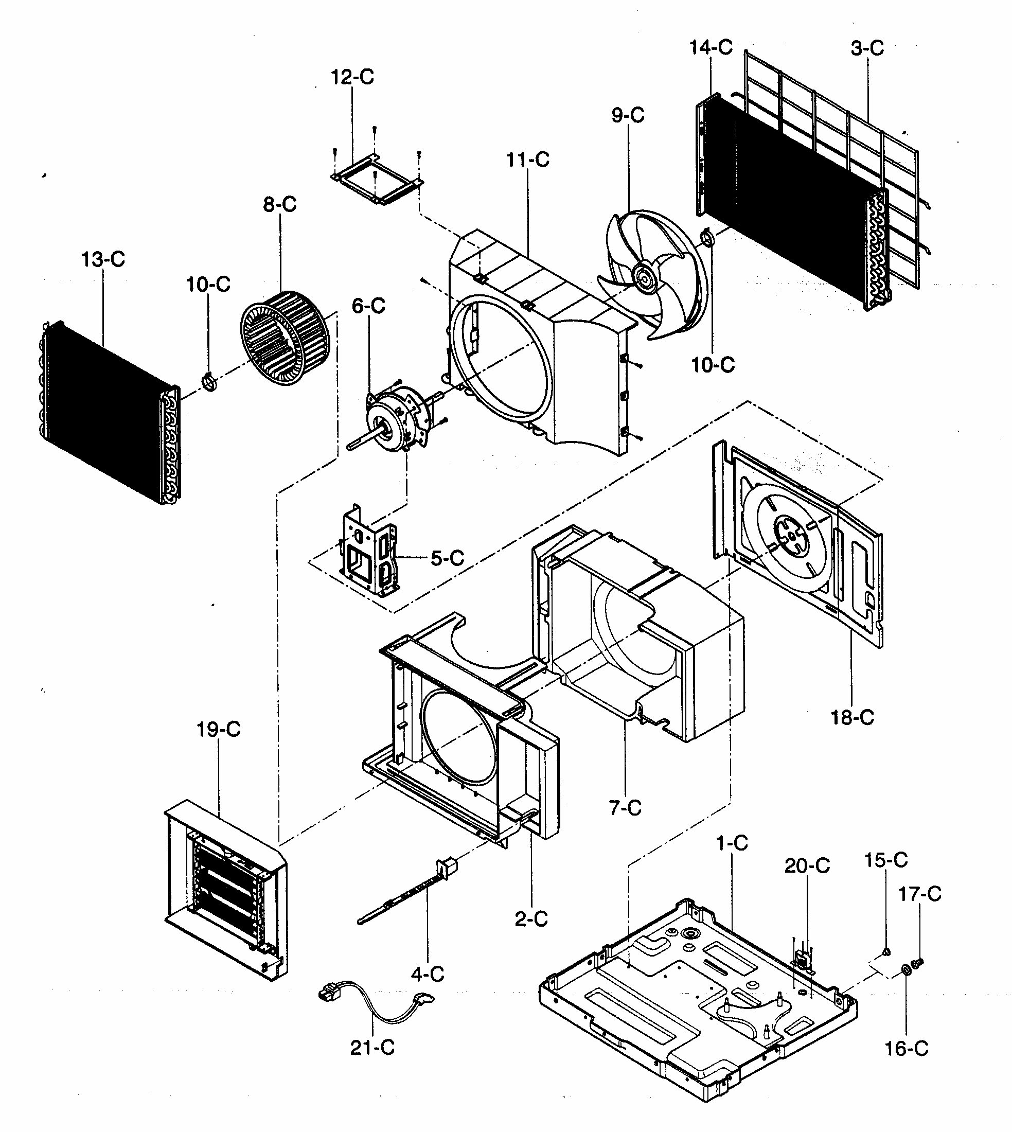Air Handling/cycle Parts Diagram and Parts List for 58075124500  Kenmore Air Conditioner