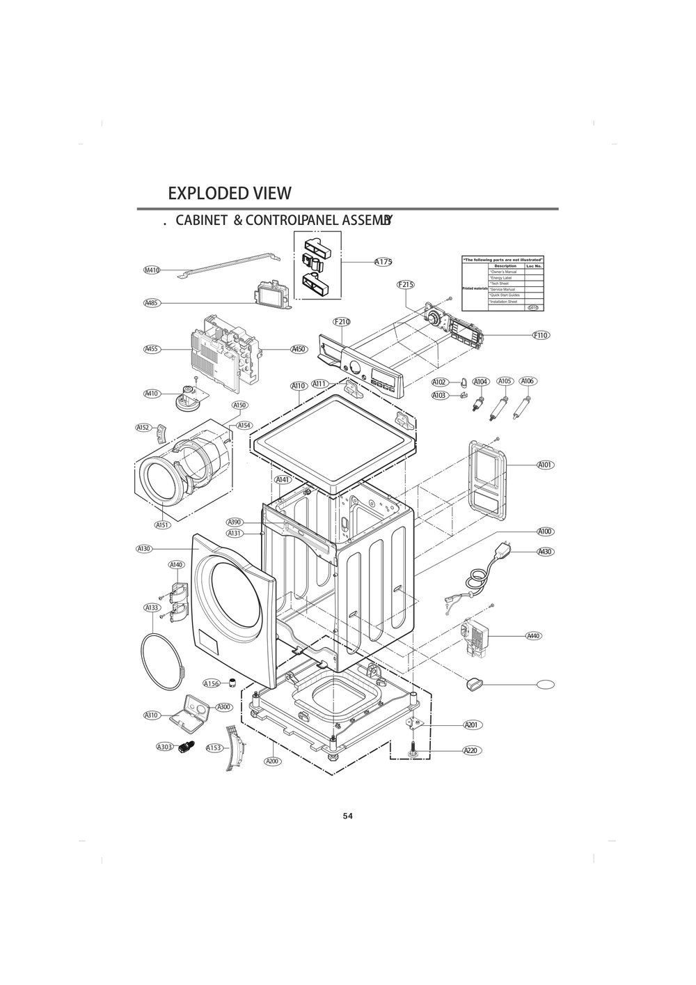 Cabinet And Controppanel Assembly Diagram and Parts List for F14F2CDYP7 ASSEECI LG Washer