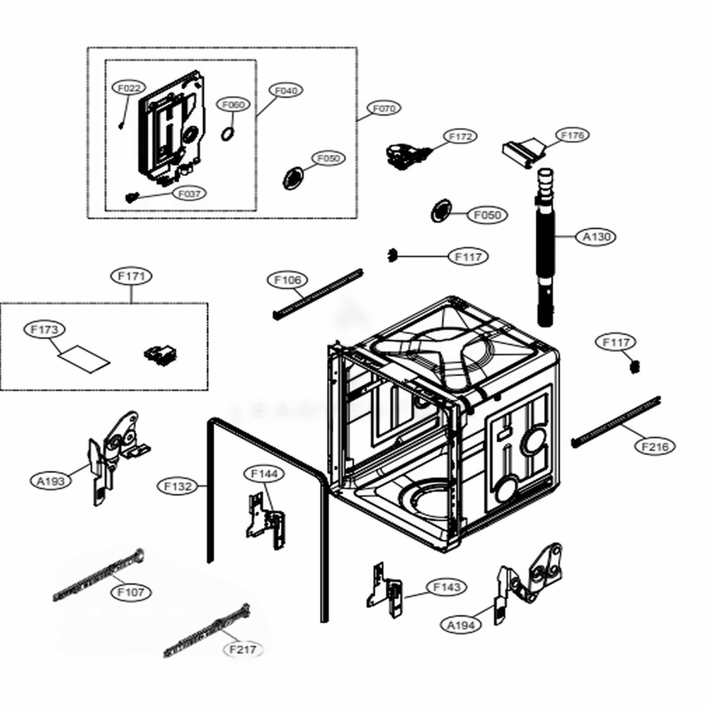 Tub Assembly Diagram and Parts List for SKSDW2402P AASESNA LG Dishwasher