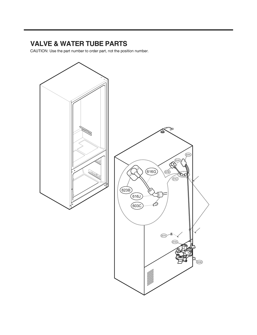 Valve And Water Tube Parts Diagram and Parts List for GR-X266DSMM ASBCNA0 LG Refrigerator