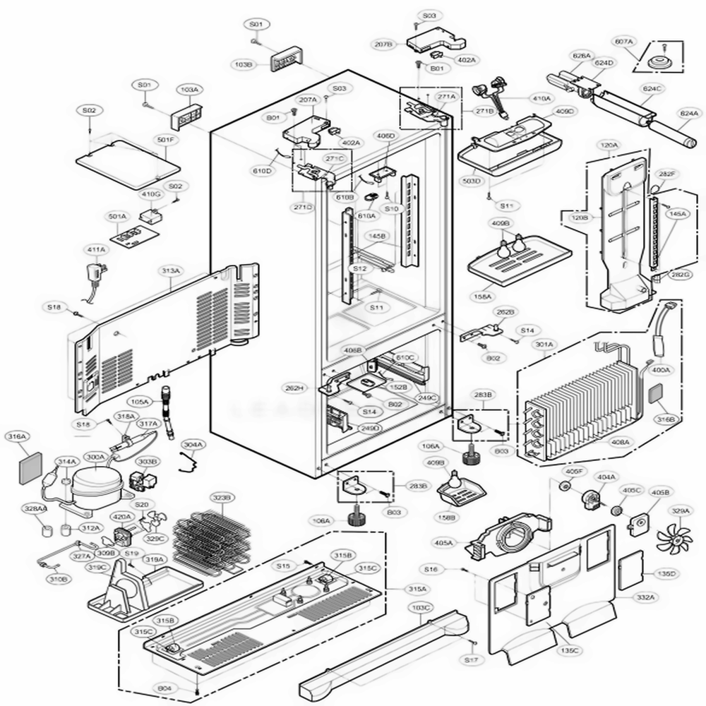 Case Parts Diagram and Parts List for 78719 AHMCSER LG Refrigerator