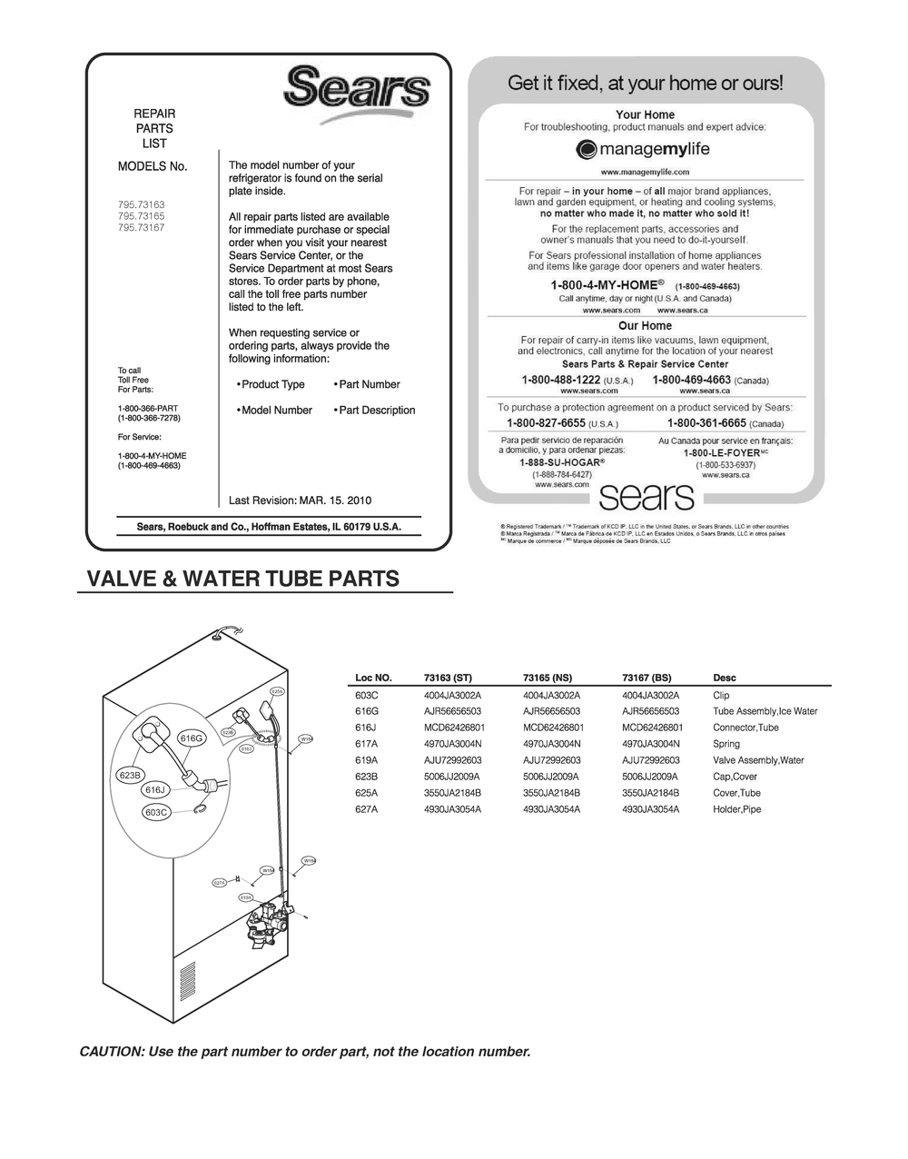 Valve And Water Tube Parts Diagram and Parts List for GR-J298LSXM ANSCSE1 LG Refrigerator