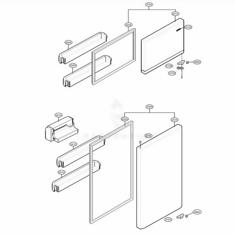 Door Parts Diagram and Parts List for LTCS20020W ASWCNA0 LG Refrigerator