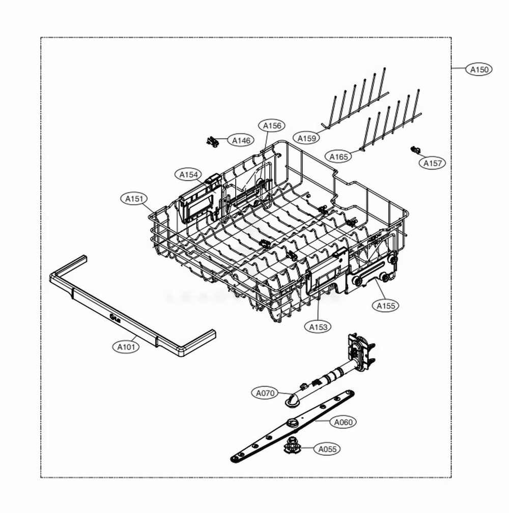 Upper Rack Assembly Diagram and Parts List for LDT5678ST ASTEEUS LG Dishwasher