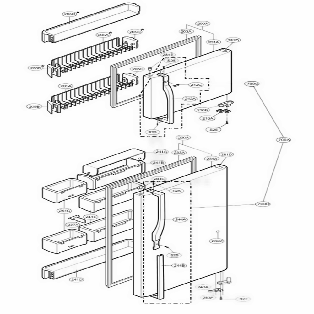 Door Parts Diagram and Parts List for 73964 ABICSEA LG Refrigerator