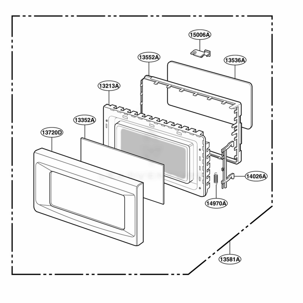 Door Parts Diagram and Parts List for JES1351PWD AM2EGEU LG Range