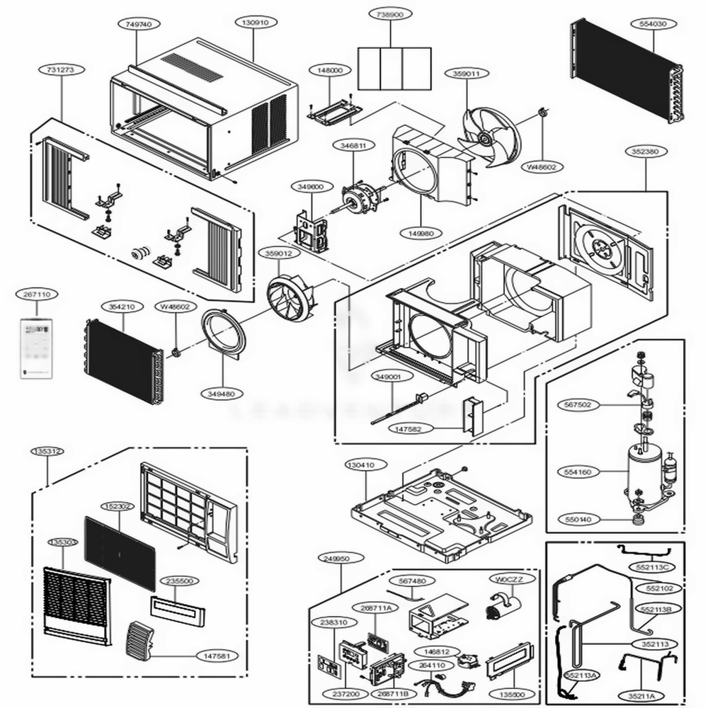 Main Diagram and Parts List for CP06G10B AT1AFRD LG Air Conditioner