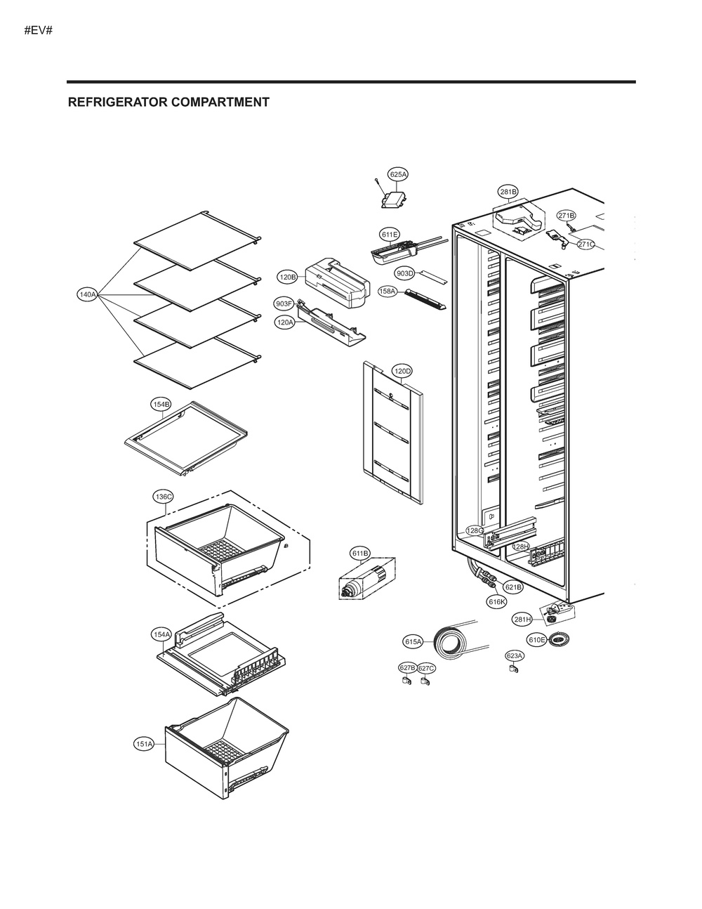 Refrigerator Compartment 2 Diagram and Parts List for GM-L267NSGL ASTCNA3 LG Refrigerator
