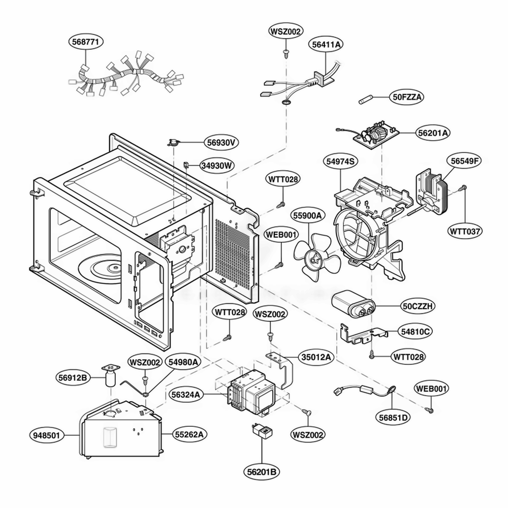Interior Parts Diagram and Parts List for YKCMS1555RWH CWHEKAC LG Range