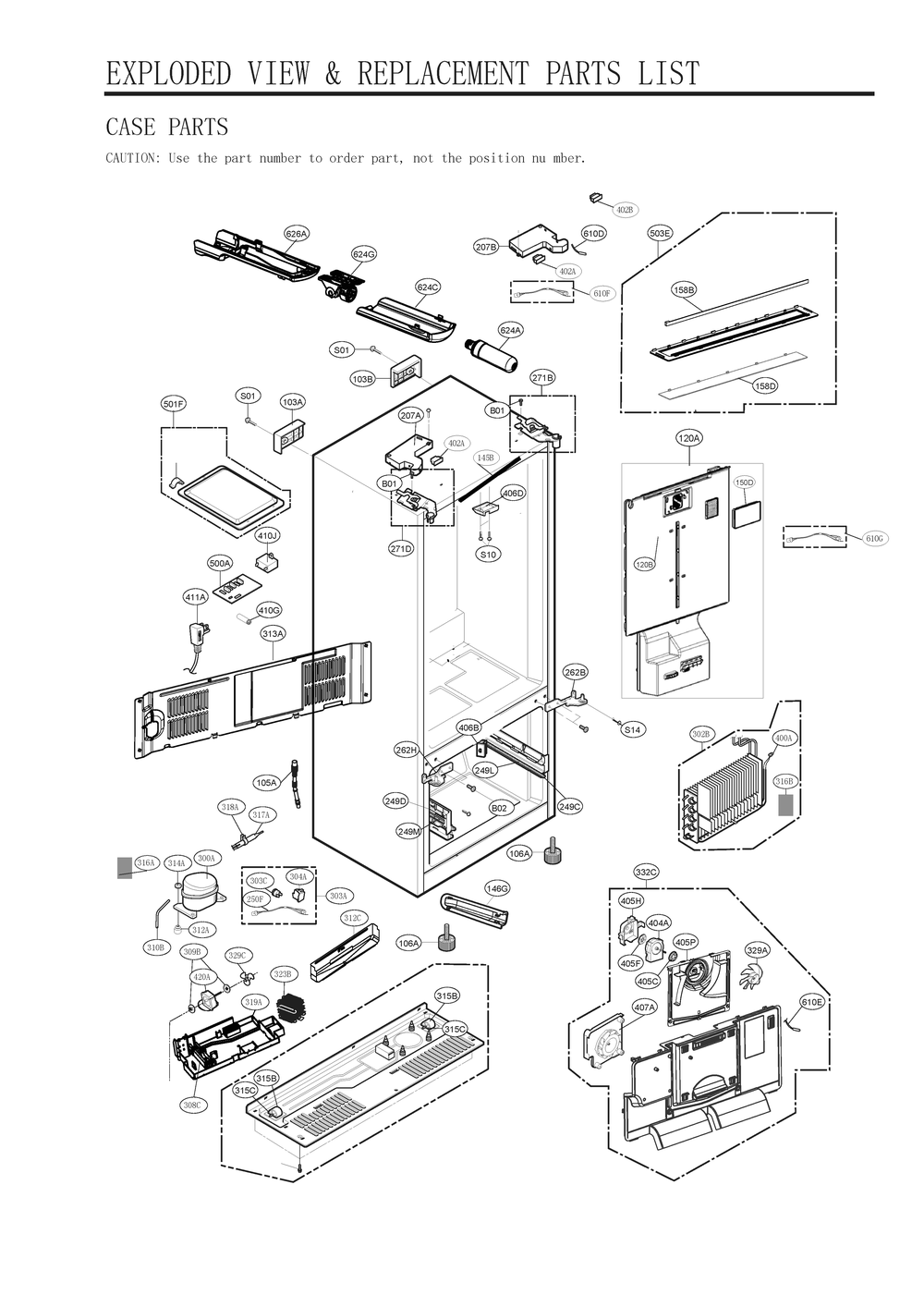 Case Parts Diagram and Parts List for GC-L28ANMXM AMTCNA0 LG Refrigerator