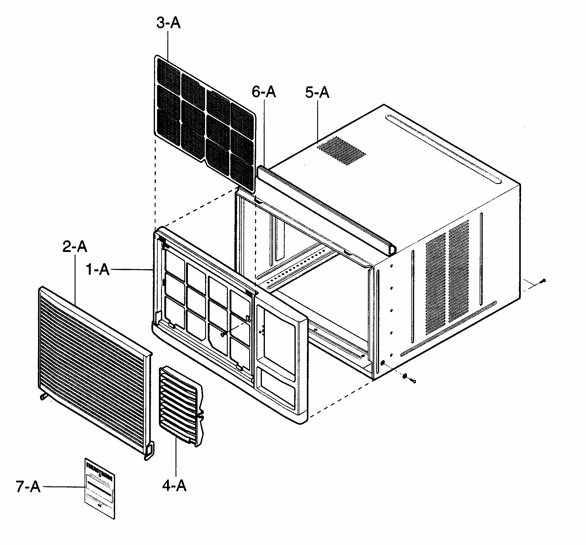 Cabinet/front Grille Assy Diagram and Parts List for 58072184200  Kenmore Air Conditioner