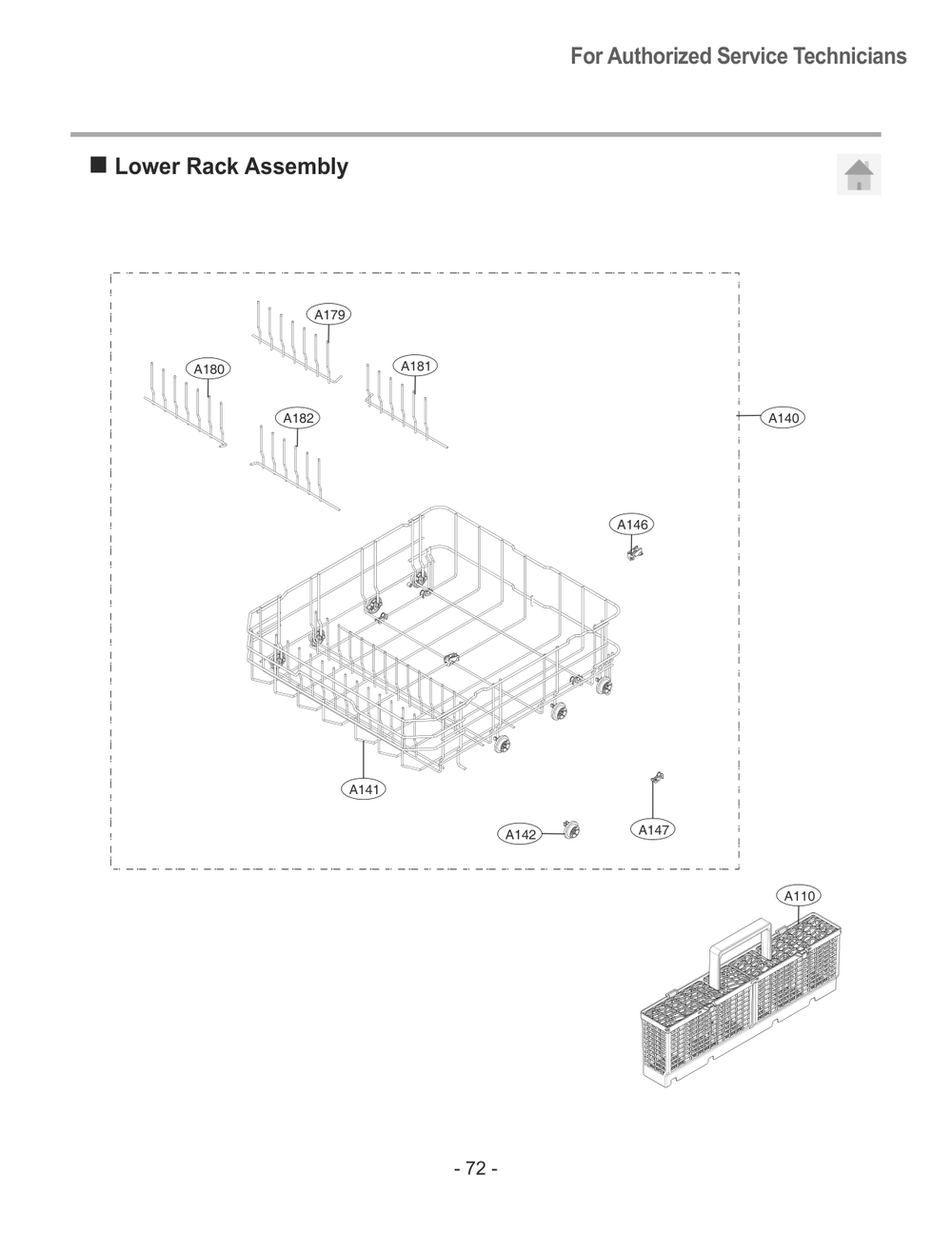Lower Rack Assembly Diagram and Parts List for LDFC2423V APZEEUS LG Dishwasher