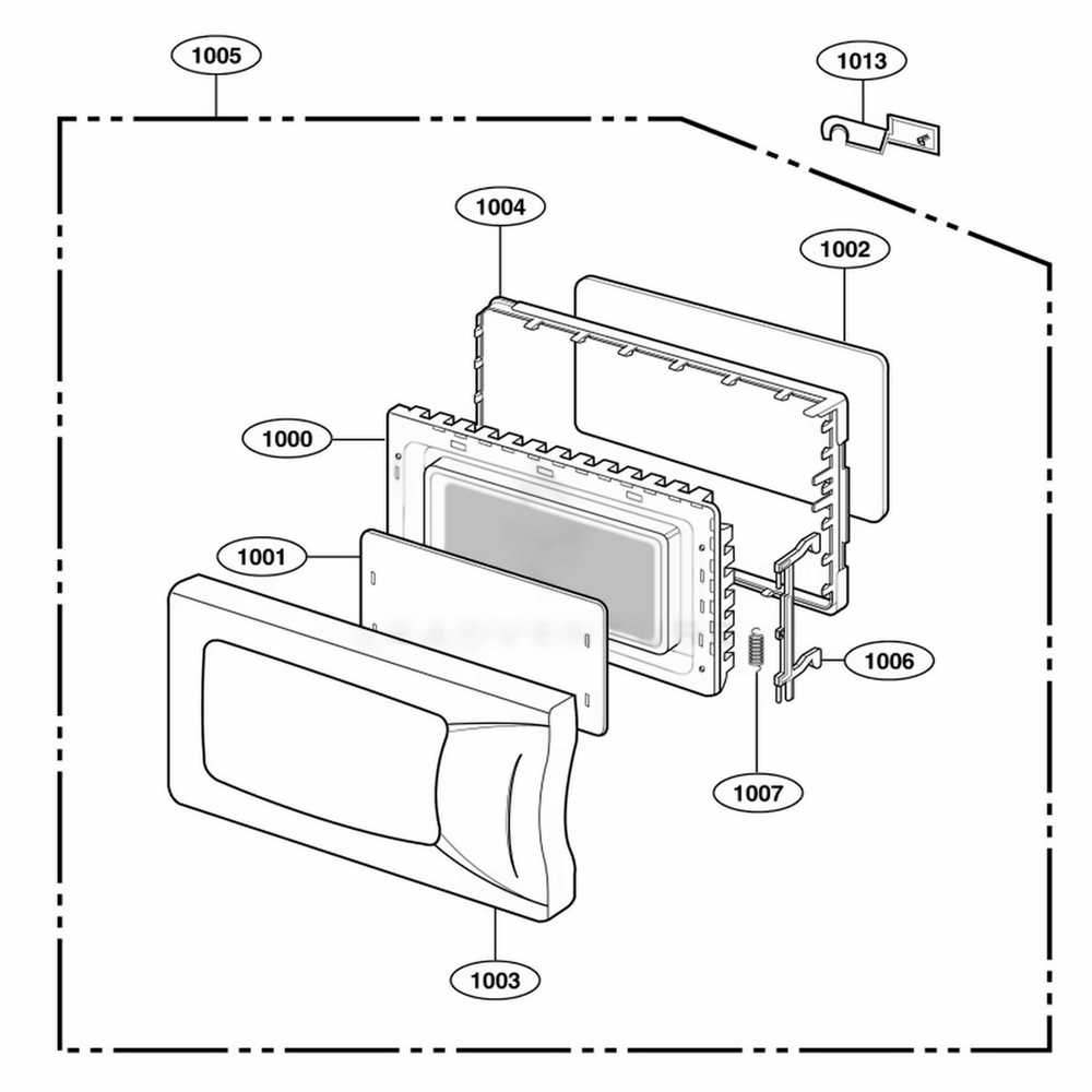 Door Parts Diagram and Parts List for 63352 CWHESEA LG Range