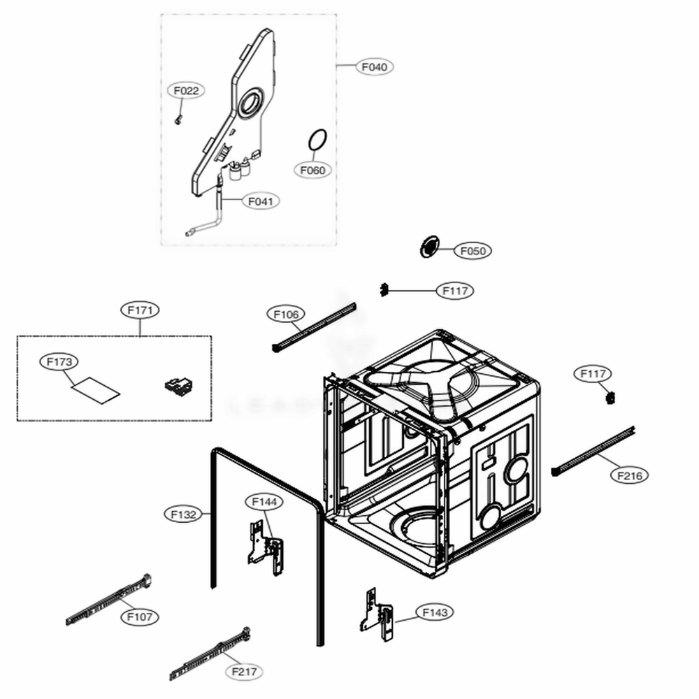 Tub Assembly Diagram and Parts List for LDT7797BD ABDEEUS LG Dishwasher