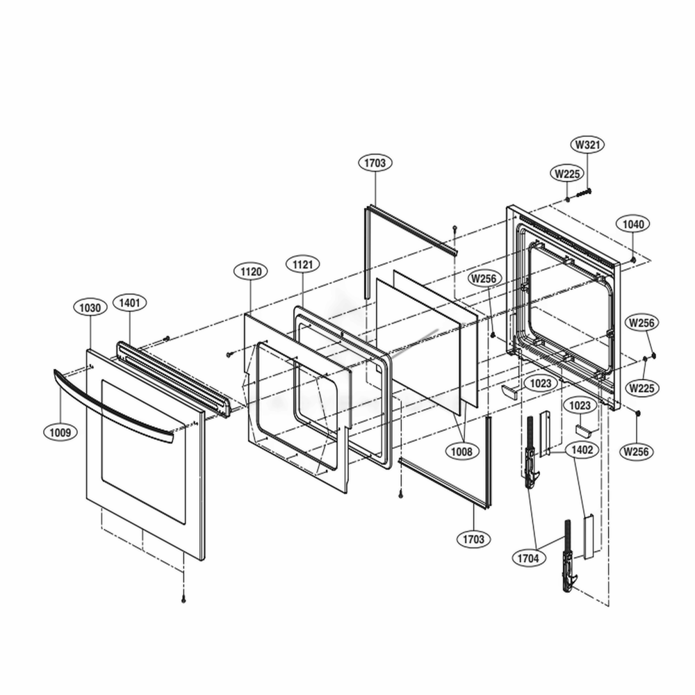 Lower Door Parts Diagram and Parts List for LWD3063ST ASTLLGA LG Wall Oven