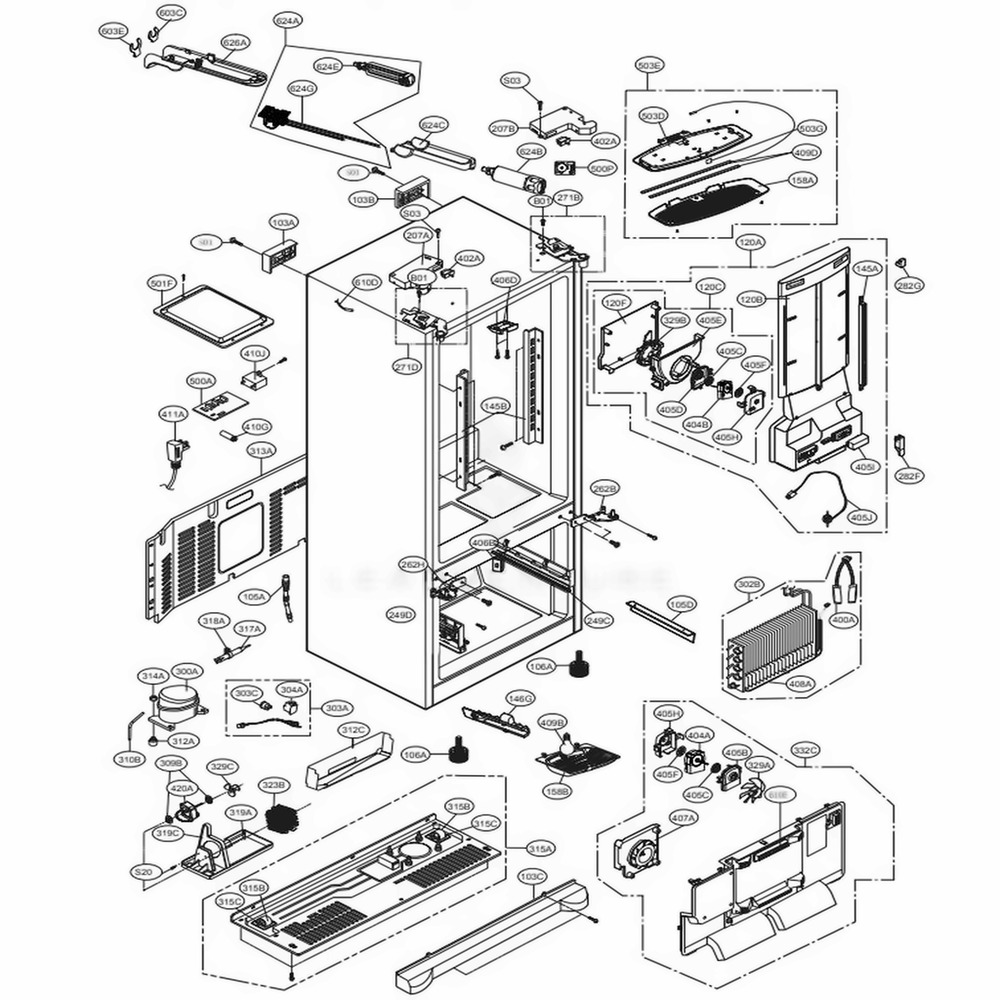 Case Parts Diagram and Parts List for LFX28978ST ASTCNA4 LG Refrigerator