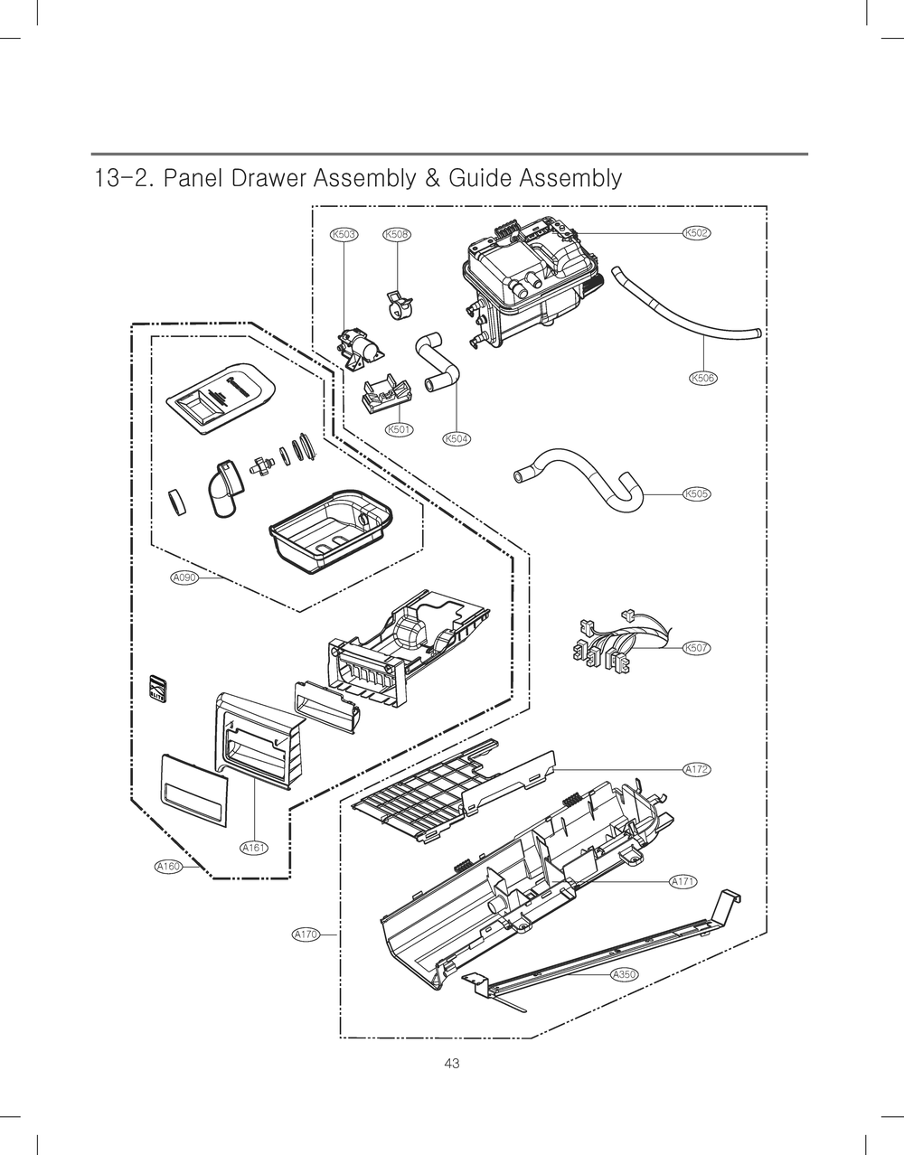 Panel Drawer Assembly And Guide Assembly Diagram and Parts List for RV13A3ASD ABWESEU LG Dryer