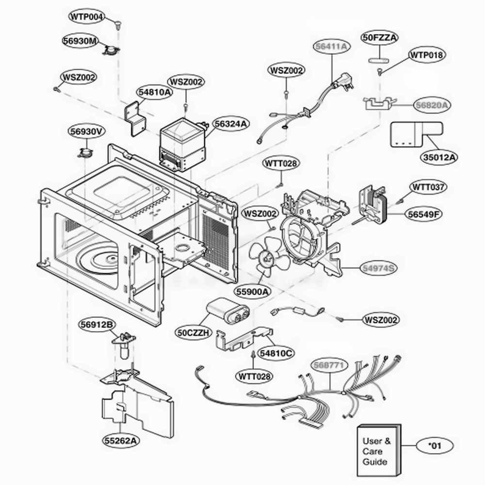 Interior Parts 1 Diagram and Parts List for JES735WH CW3EGEU LG Range